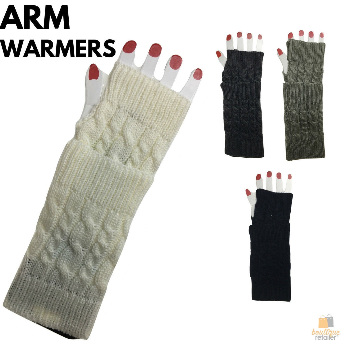 ARM WARMERS Knitted Short Fingerless Gloves Winter Mitten Cover Womens Party - Random Colour (We Pick For You!)
