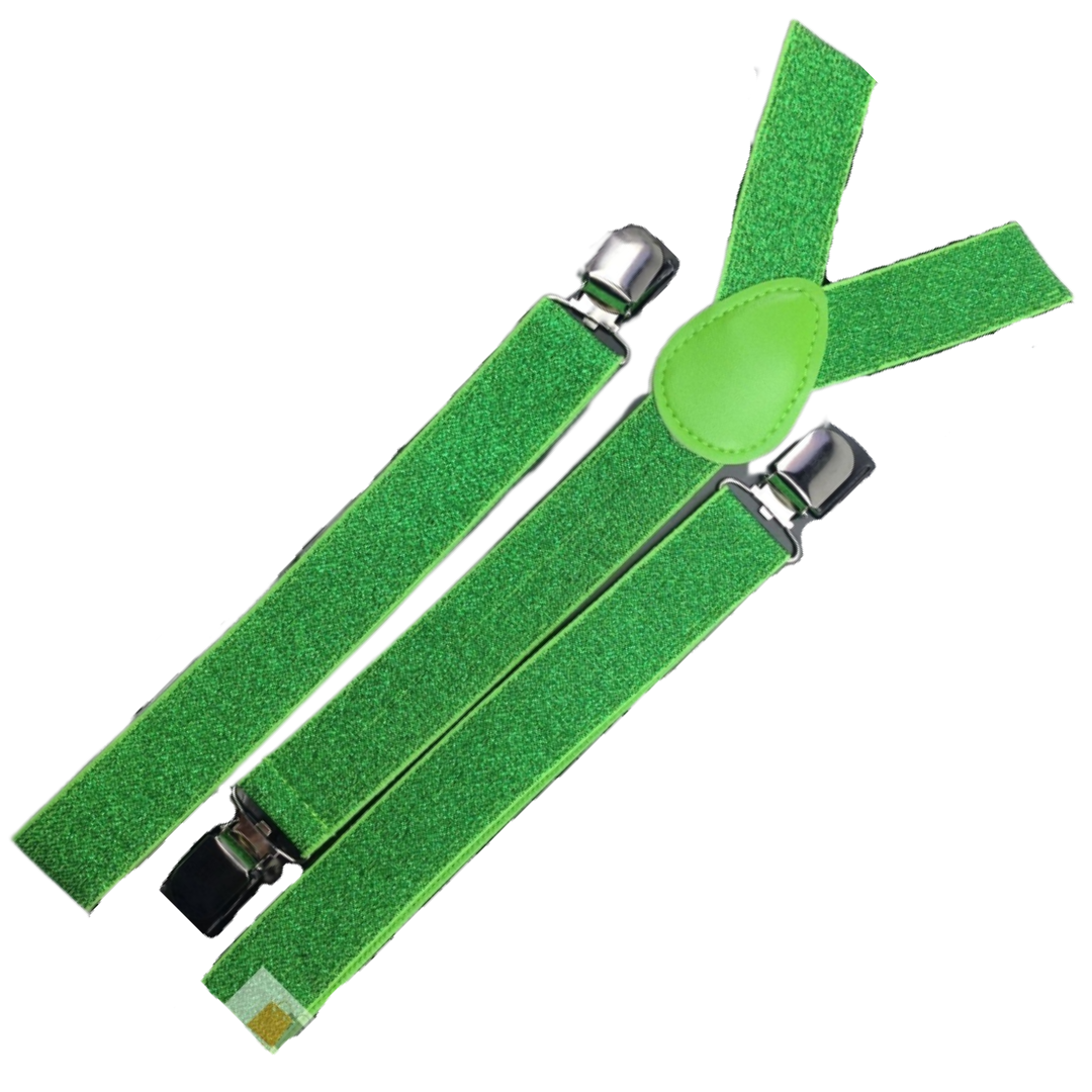 Mens Suspenders Braces Adjustable Strong Clip On Elastic Formal Wedding Slim - Green (Glitter)