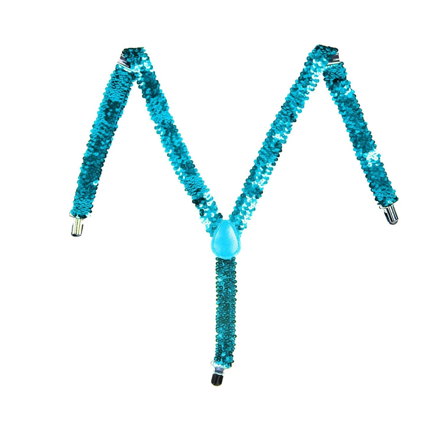 SEQUIN SUSPENDERS Unisex Adjustable Braces Clip On Elastic Y-Back - Blue