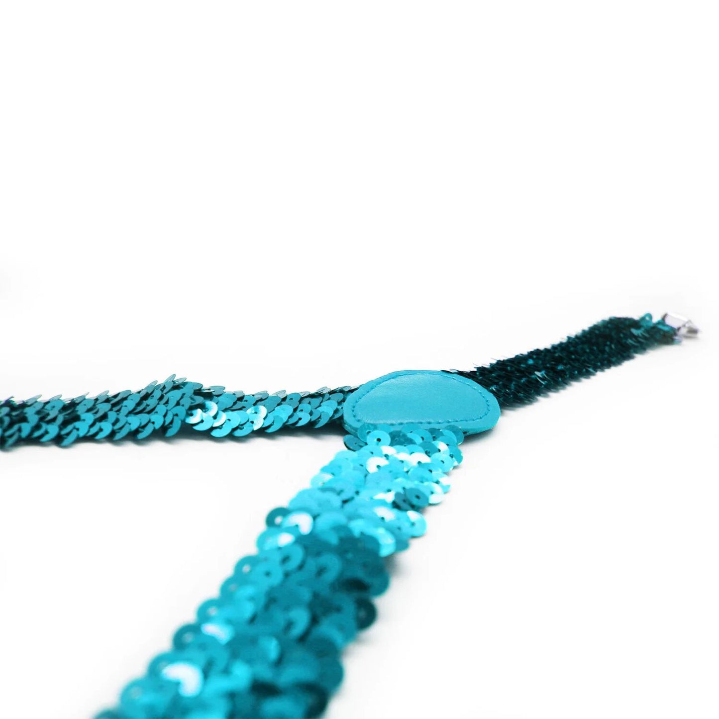 SEQUIN SUSPENDERS Unisex Adjustable Braces Clip On Elastic Y-Back - Blue