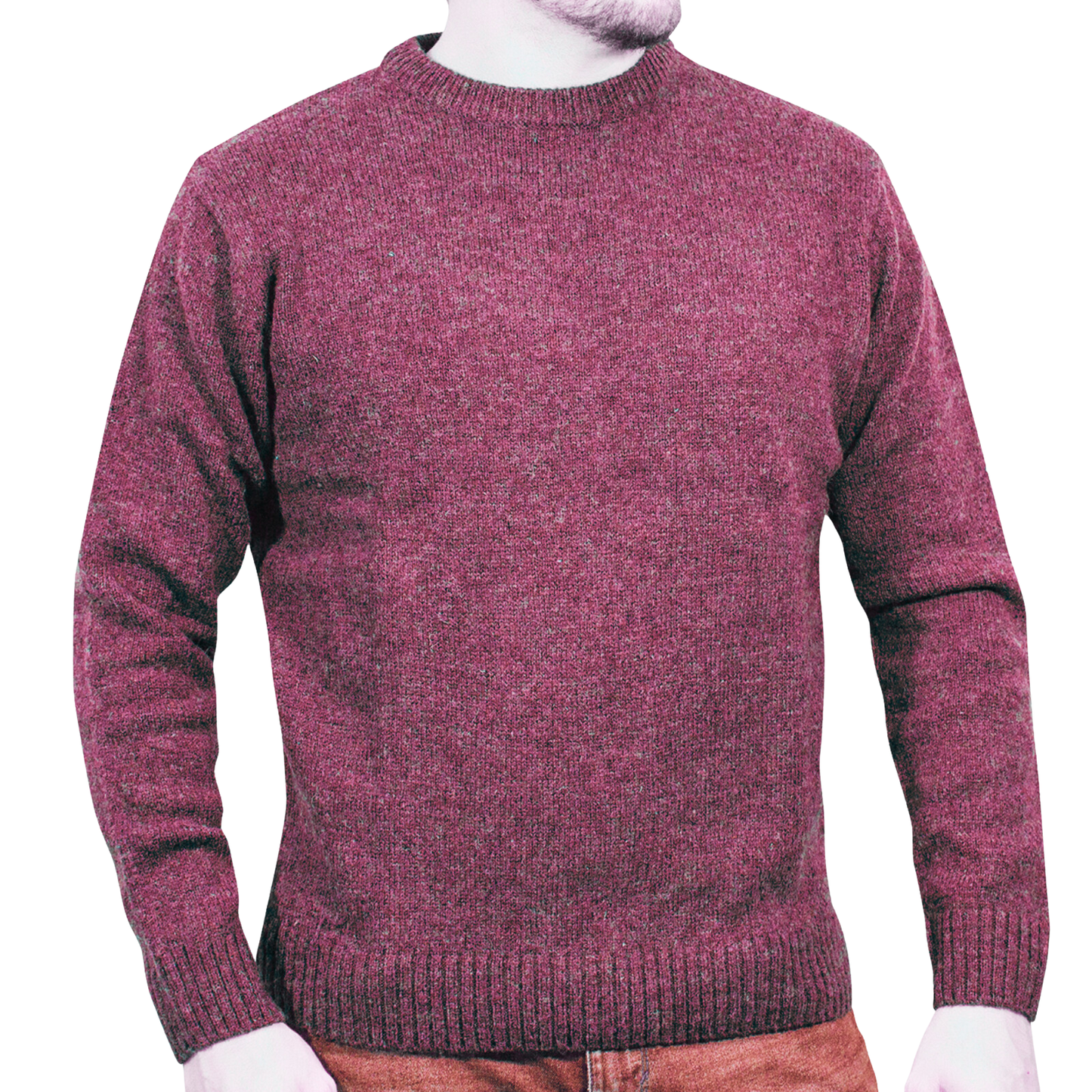 100% SHETLAND RAGG WOOL CREW Round Neck Knit JUMPER Pullover Mens Sweater Knitted - Burgundy - 4XL