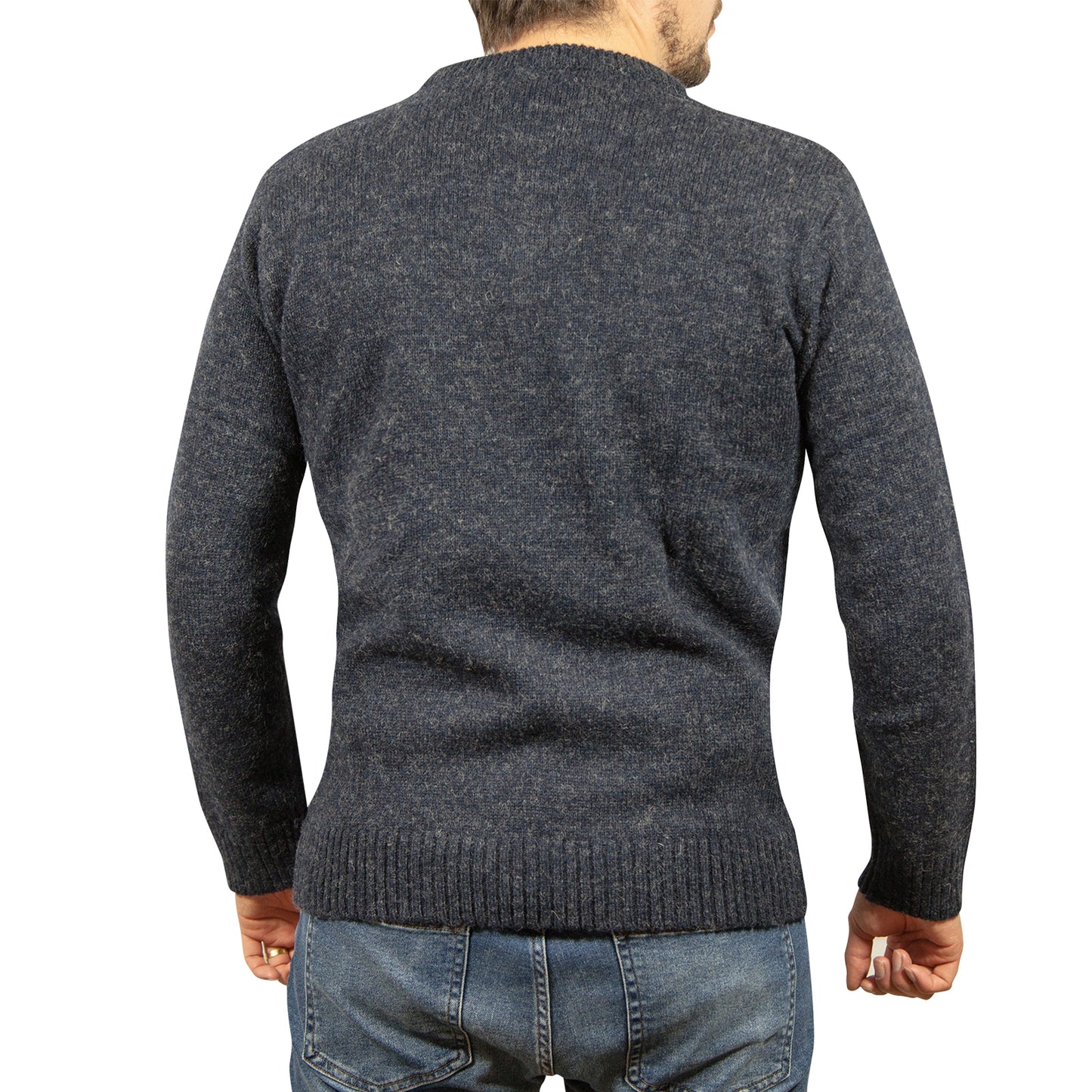 100% SHETLAND RAGG WOOL CREW Round Neck Knit JUMPER Pullover Mens Sweater Knitted - Navy - 4XL