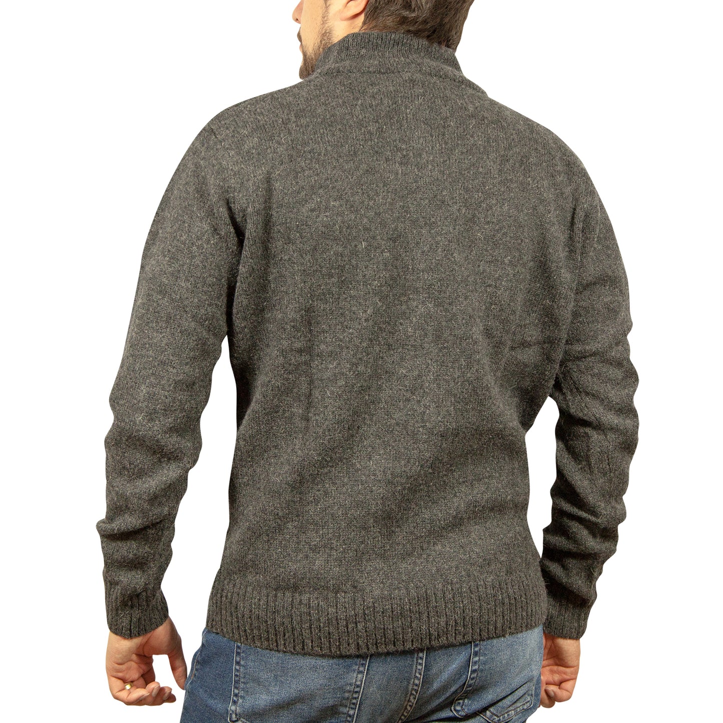 100% SHETLAND RAGG WOOL Half Zip Up Knit JUMPER Pullover Mens Sweater Knitted - Charcoal - XXL