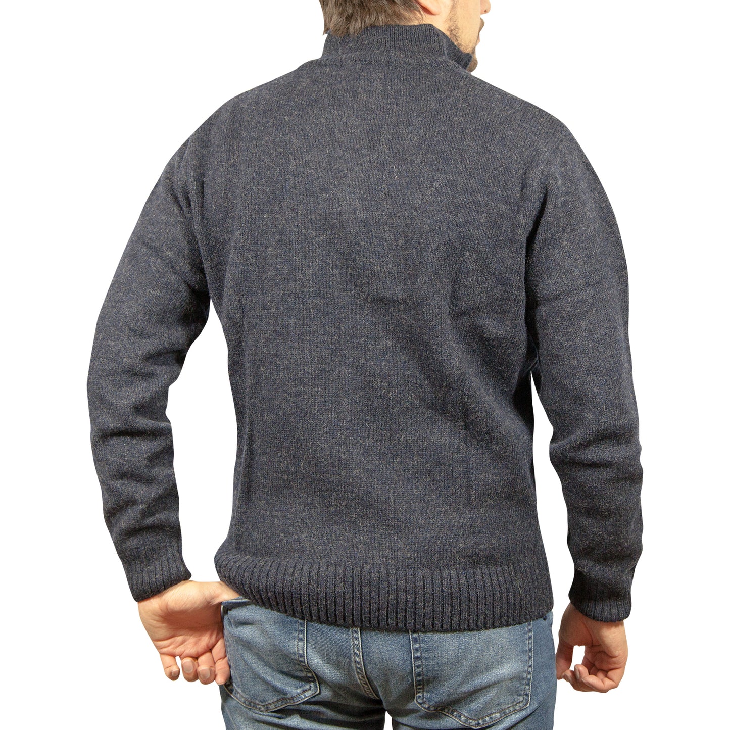 100% SHETLAND RAGG WOOL Half Zip Up Knit JUMPER Pullover Mens Sweater Knitted - Denim Blue (45) - 3XL - XL