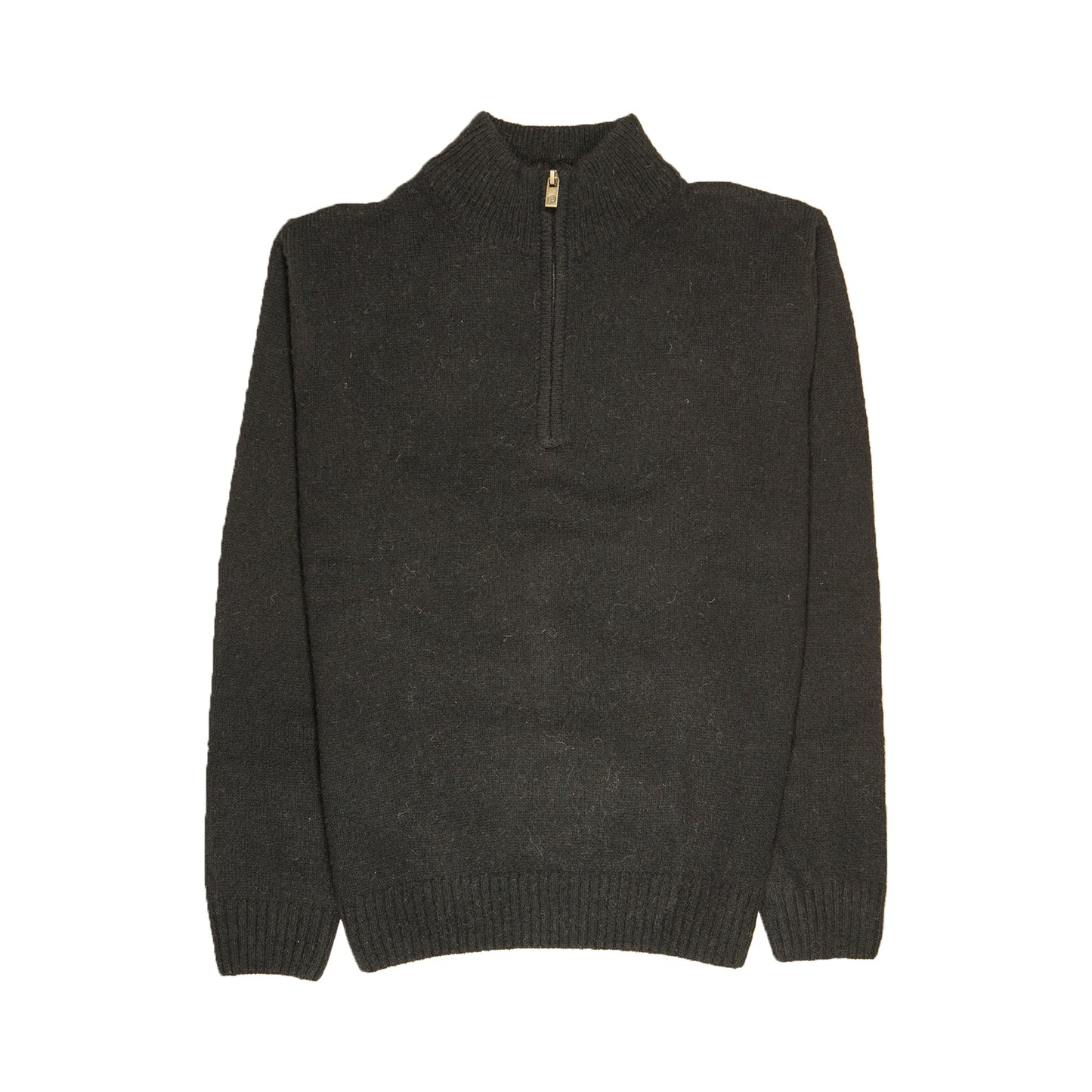 100% SHETLAND RAGG WOOL Half Zip Up Knit JUMPER Pullover Mens Sweater Knitted - Plain Black - XXL