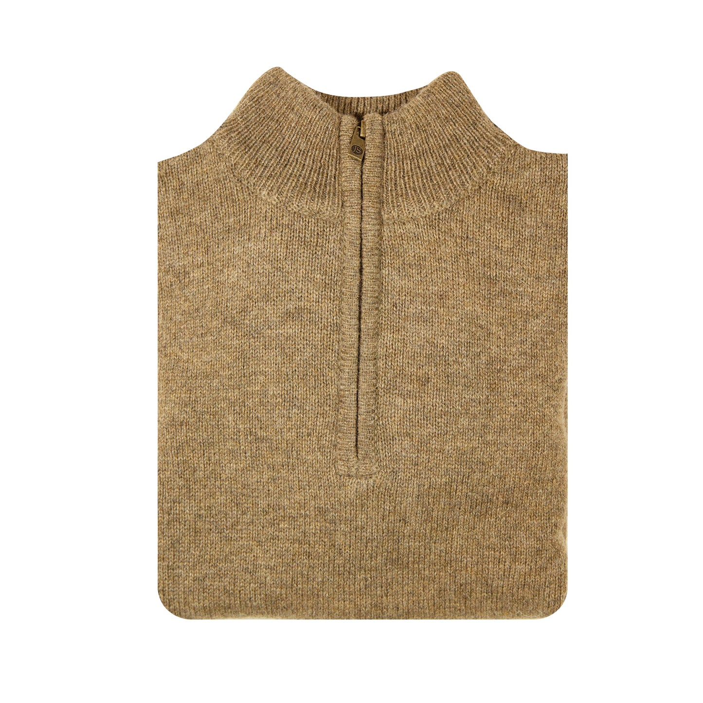 100% SHETLAND RAGG WOOL Half Zip Up Knit JUMPER Pullover Mens Sweater Knitted - Nutmeg - 4XL