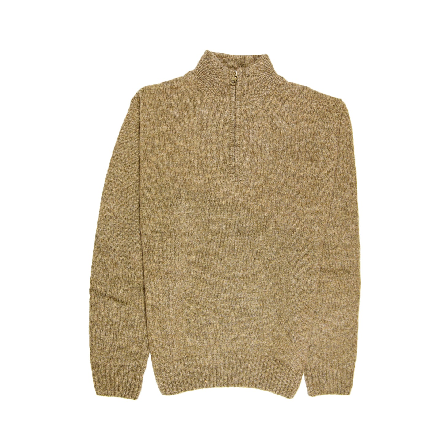 100% SHETLAND RAGG WOOL Half Zip Up Knit JUMPER Pullover Mens Sweater Knitted - Nutmeg - XXL