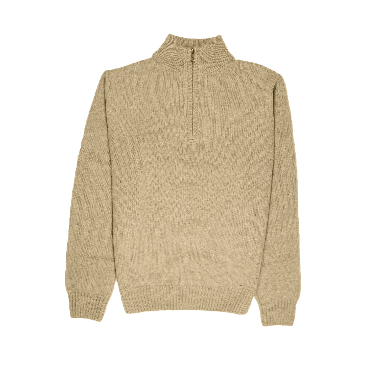 100% SHETLAND RAGG WOOL Half Zip Up Knit JUMPER Pullover Mens Sweater Knitted - Oat Marle - M