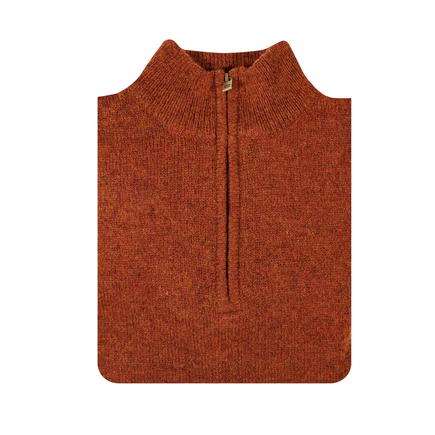 100% SHETLAND RAGG WOOL Zip Up Knit JUMPER Pullover Mens Sweater Knitted - Rust 5XL