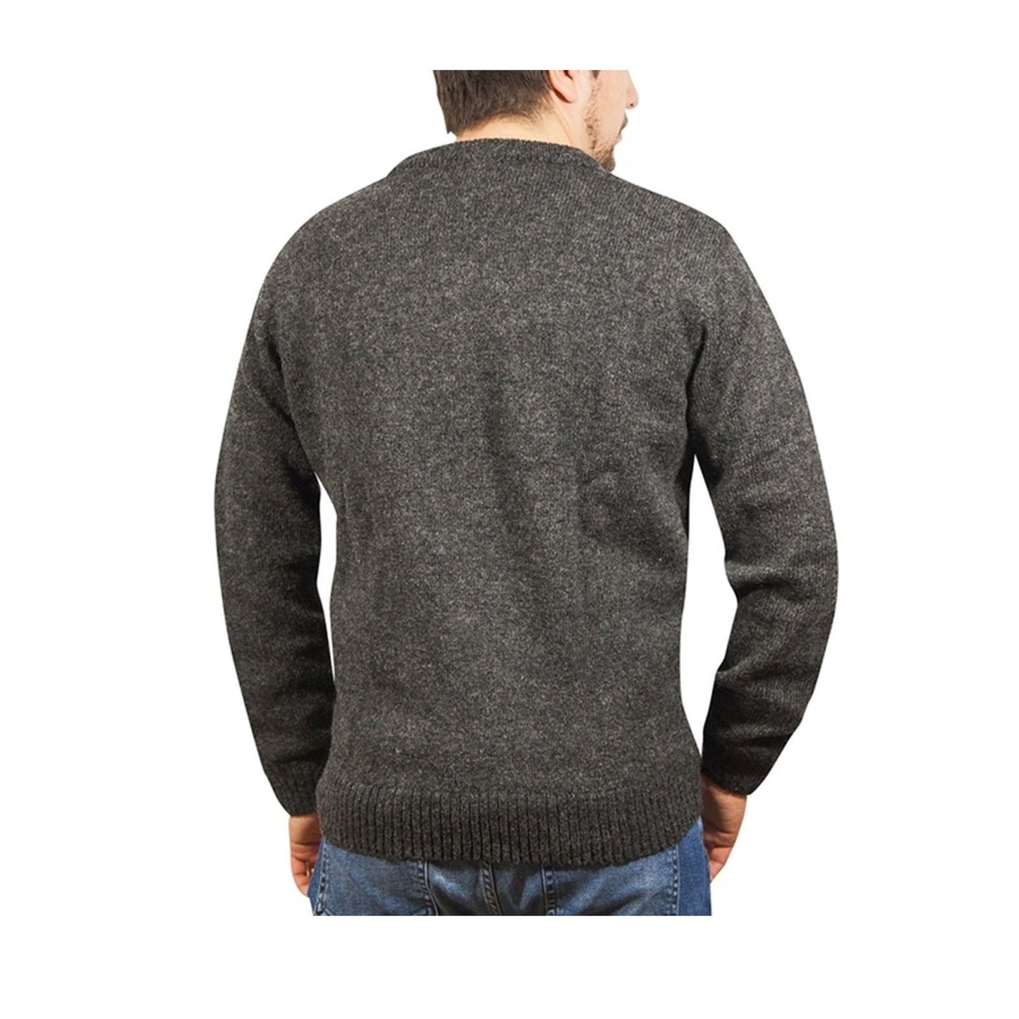 100% Shetland Ragg Wool V Neck Knit Jumper Pullover Mens Sweater Knitted - Charcoal - 6XL