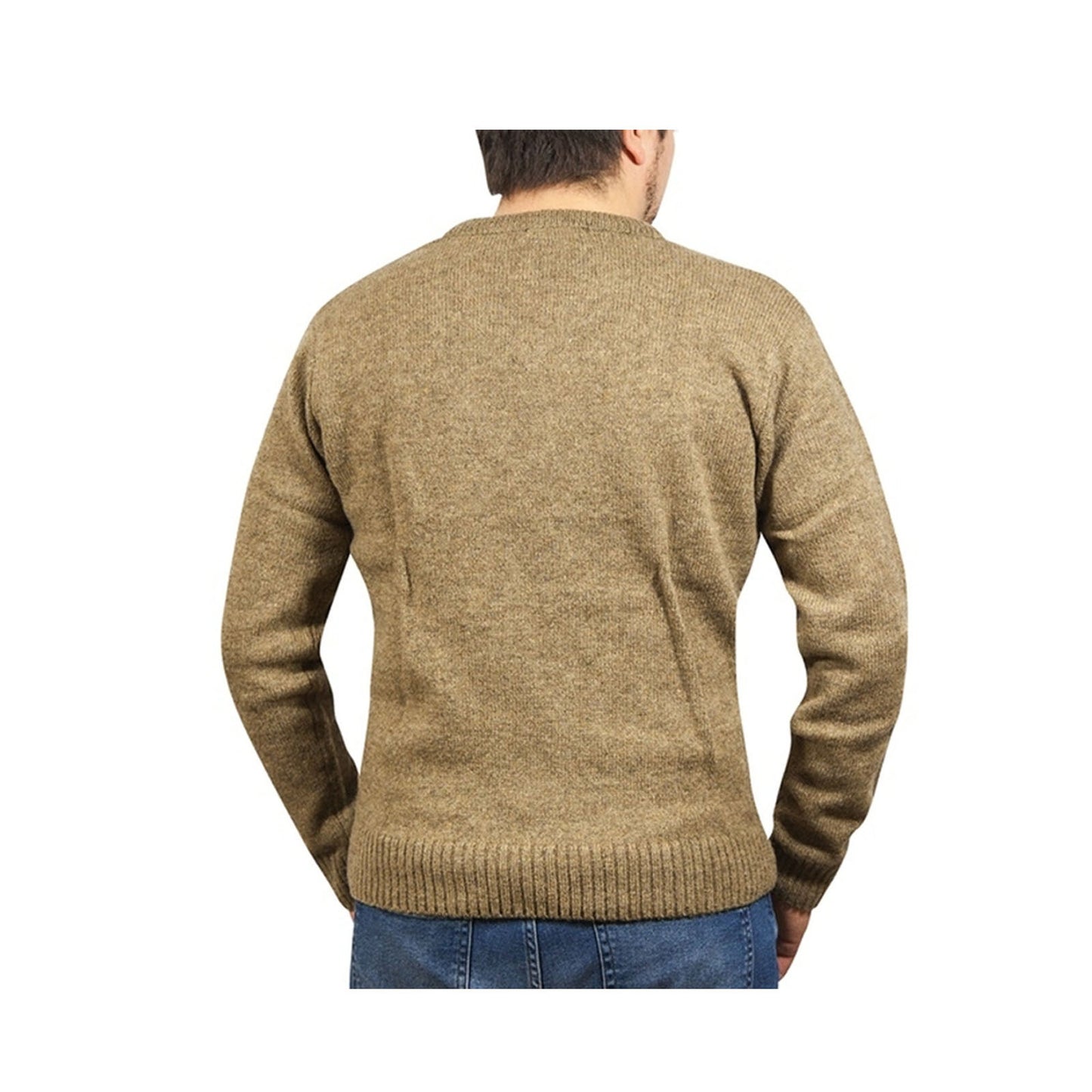100% Shetland Ragg Wool V Neck Knit Jumper Pullover Mens Sweater Knitted - Nutmeg - XXL