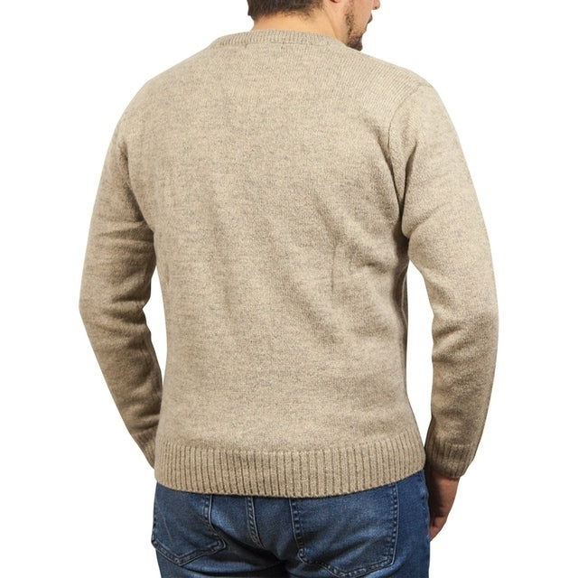 100% Shetland Ragg Wool V Neck Knit Jumper Pullover Mens Sweater Knitted - Oat Marle - XXL