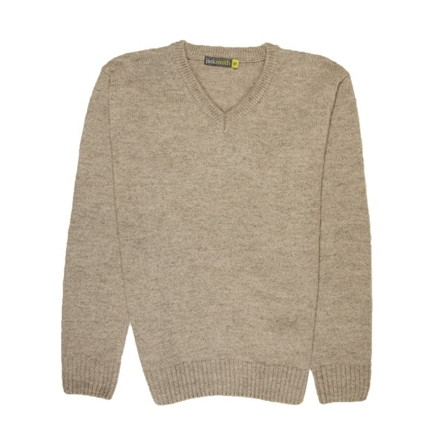 100% Shetland Ragg Wool V Neck Knit Jumper Pullover Mens Sweater Knitted - Oat Marle - XXL