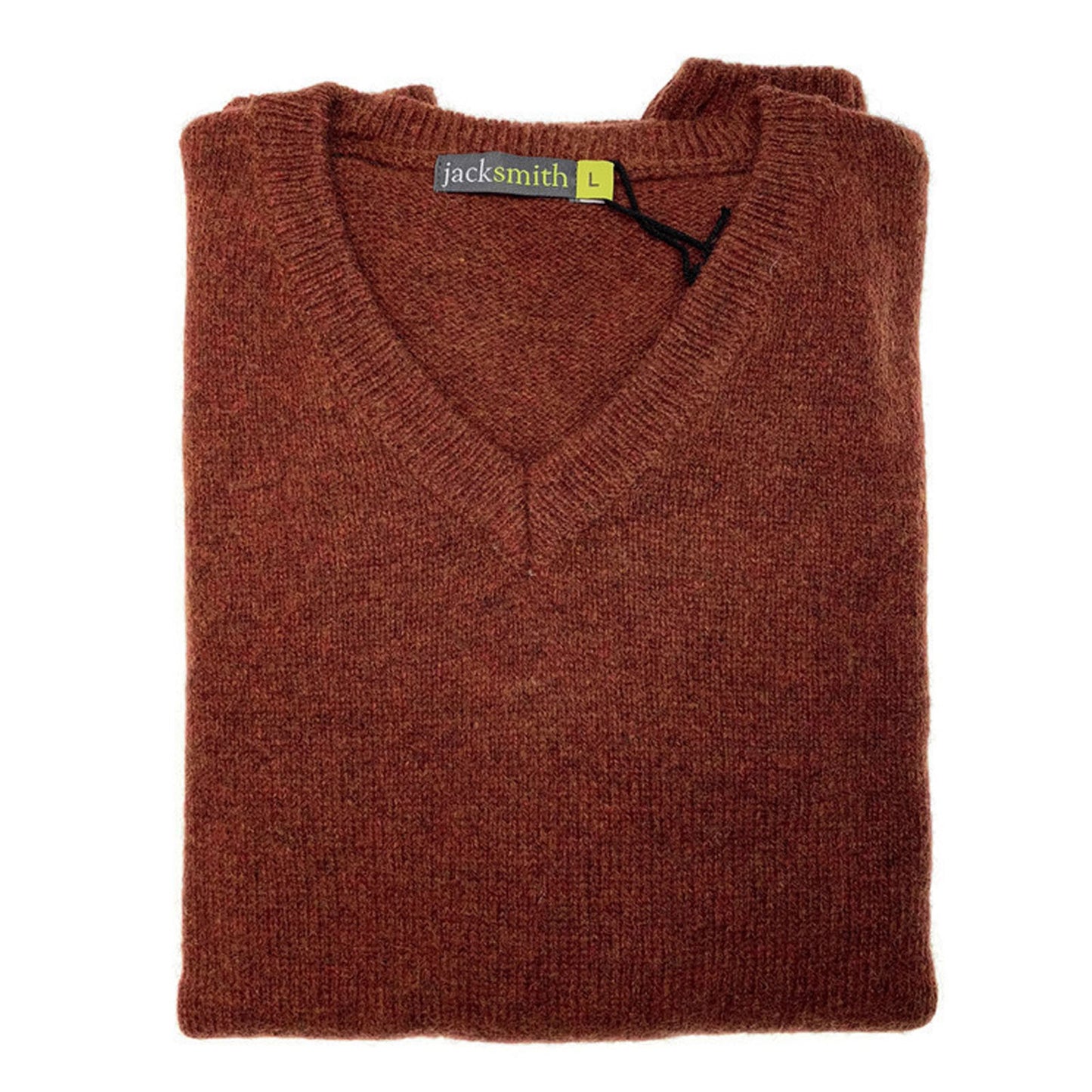 100% Shetland Ragg Wool V Neck Knit Jumper Pullover Mens Sweater Knitted - Rust (54) - 5XL