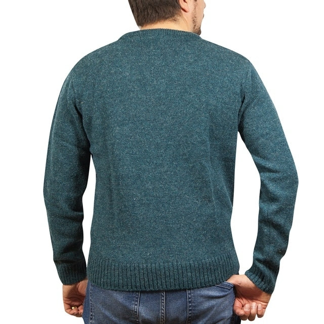 100% Shetland Ragg Wool V Neck Knit Jumper Pullover Mens Sweater Knitted - Sherwood - 3XL