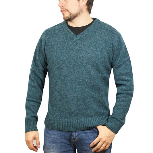 100% Shetland Ragg Wool V Neck Knit Jumper Pullover Mens Sweater Knitted - Sherwood - 5XL