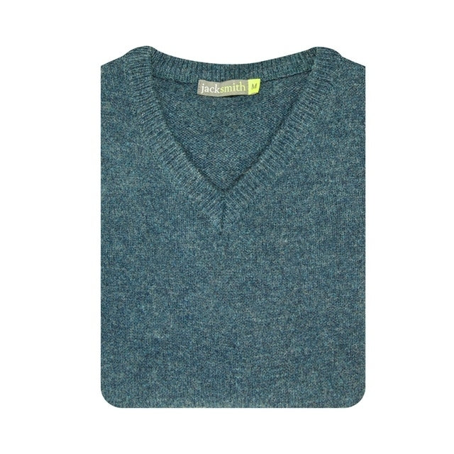100% Shetland Ragg Wool V Neck Knit Jumper Pullover Mens Sweater Knitted - Sherwood - L