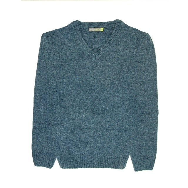 100% Shetland Ragg Wool V Neck Knit Jumper Pullover Mens Sweater Knitted - Sherwood - M