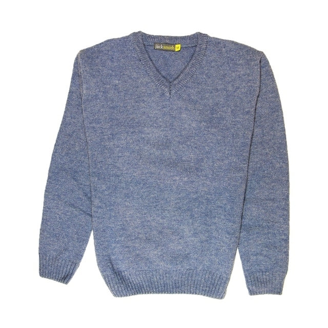 100% Shetland Ragg Wool V Neck Knit Jumper Pullover Mens Sweater Knitted - Sky - 3XL