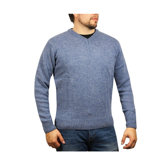 100% Shetland Ragg Wool V Neck Knit Jumper Pullover Mens Sweater Knitted - Sky - 4XL