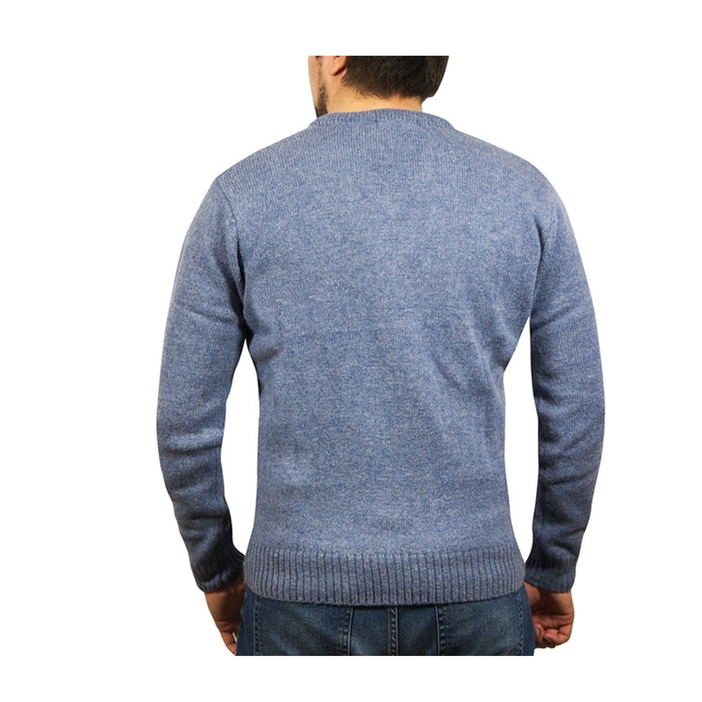 100% Shetland Ragg Wool V Neck Knit Jumper Pullover Mens Sweater Knitted - Sky - 4XL