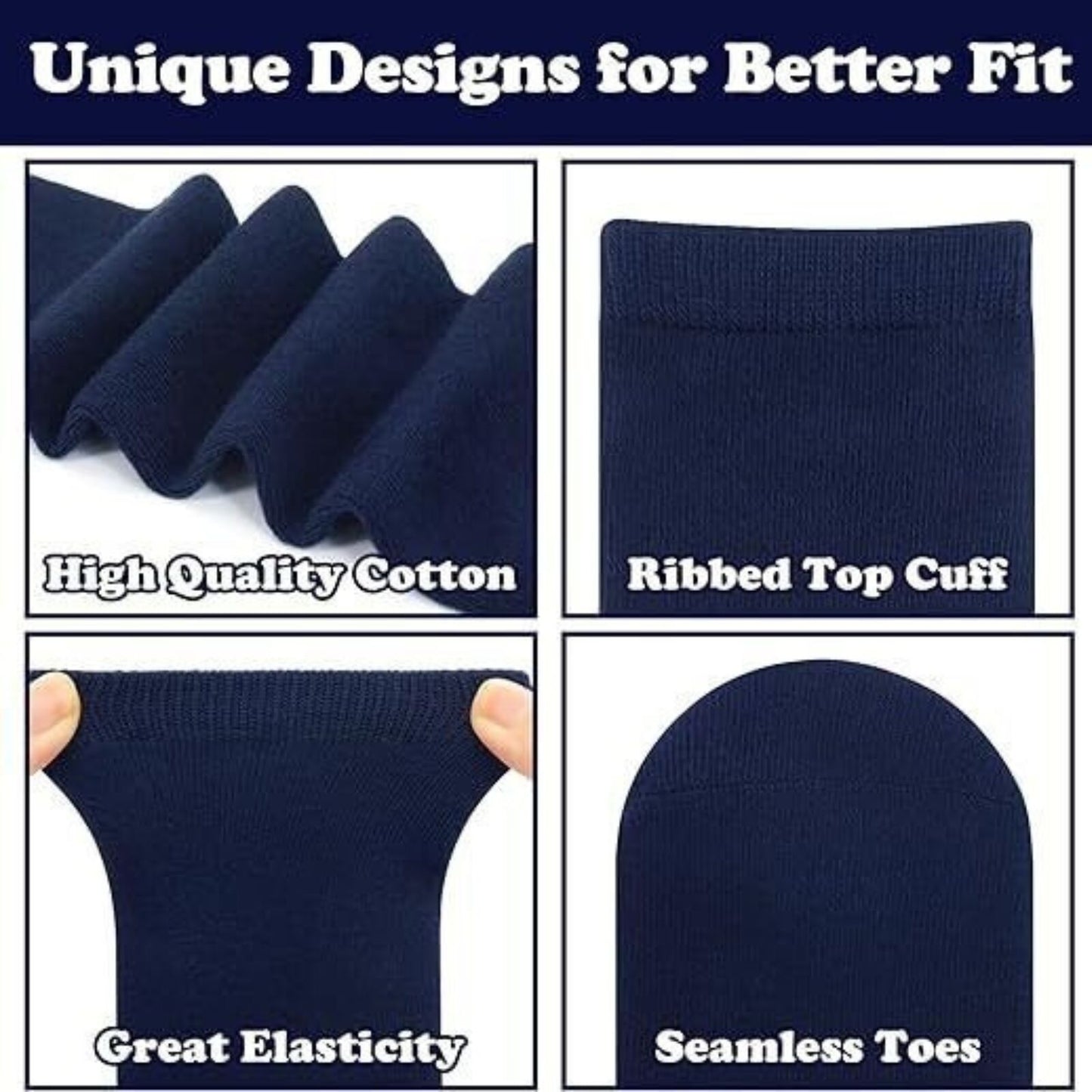 1x Pair School Uniform Knee High Socks Cotton Rich Girls Boys Kids - Navy - 13-3 (8-10 Years Old)