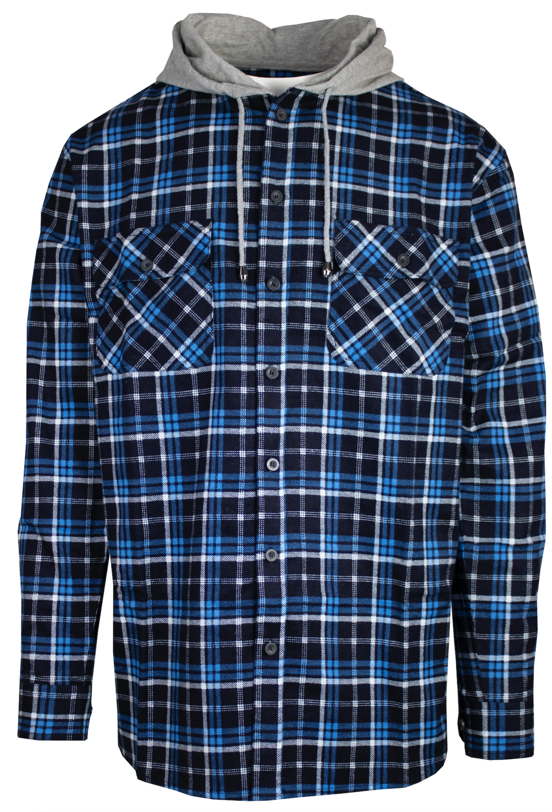 Mens Cotton Flannelette Shirt w Jersey Hood Long Sleeve Flannel - Turquoise - M