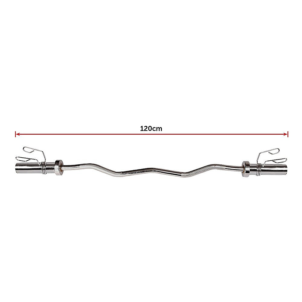 120cm Chrome Olympic EZ Curl Bar 闁 Weightlifting Barbell for Home Gym & Bodybuilding