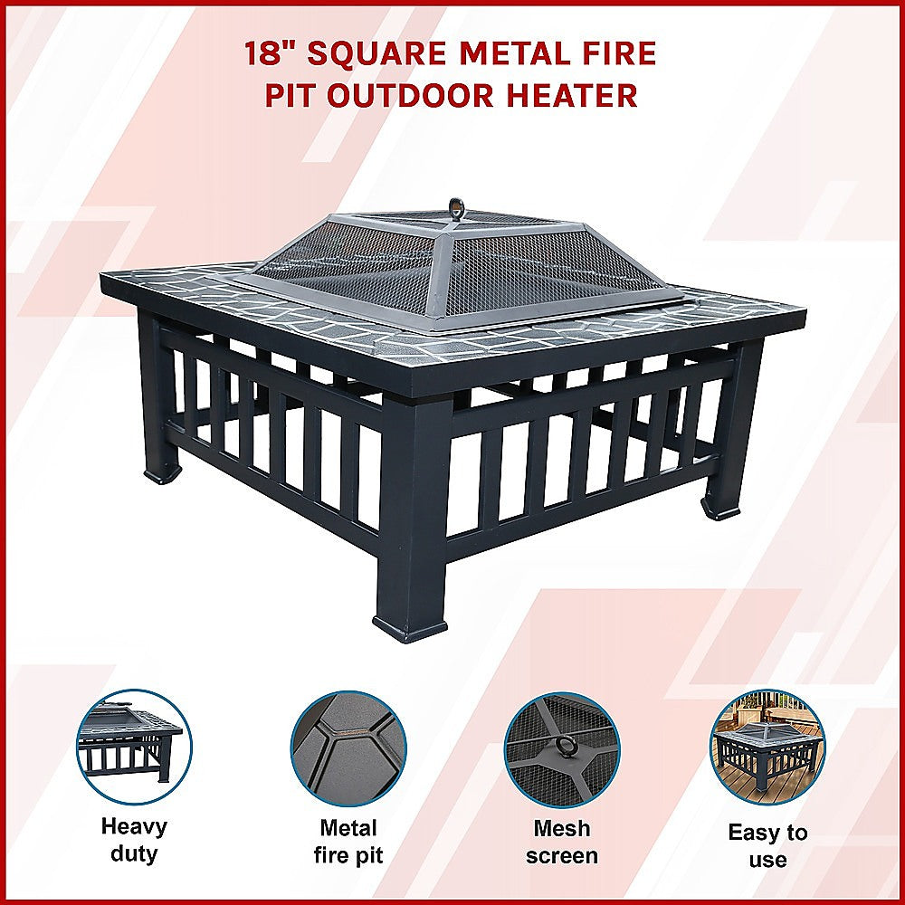 18 Square Metal Fire Pit Outdoor Heater