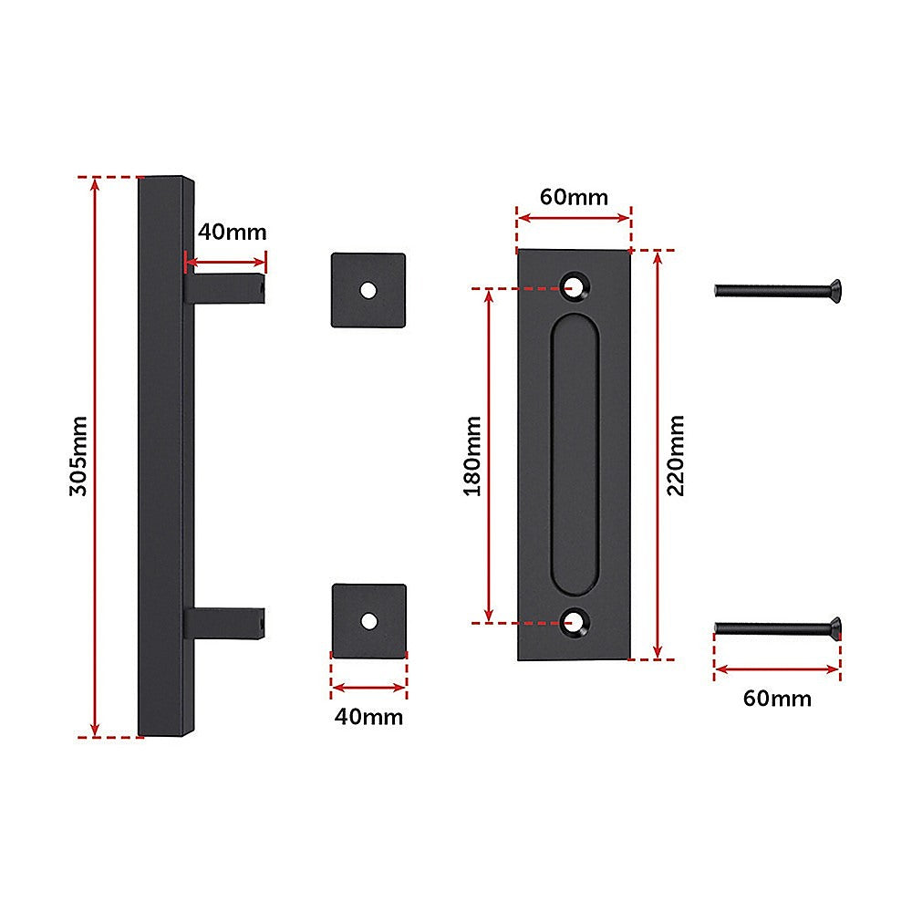 12 Square Pull and Flush Door Handle Set Black Barn Door Hardware