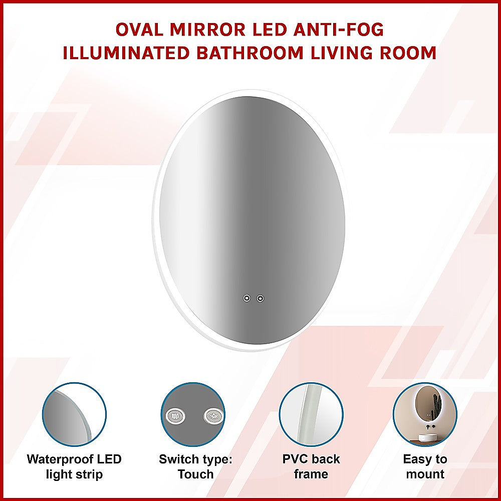Oval Mirror LED Anti-Fog Illuminated Bathroom Living Room