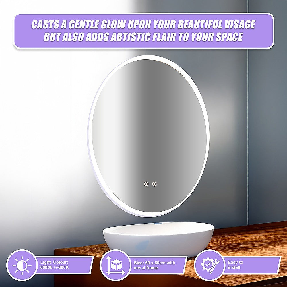 Oval Mirror LED Anti-Fog Illuminated Bathroom Living Room