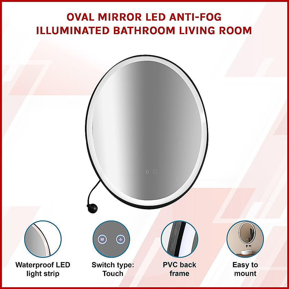 Oval Mirror LED Anti-Fog Illuminated Bathroom Living Room
