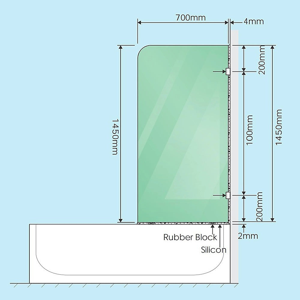 70cm Frameless Glass Bath Screen with Brackets - Nickel