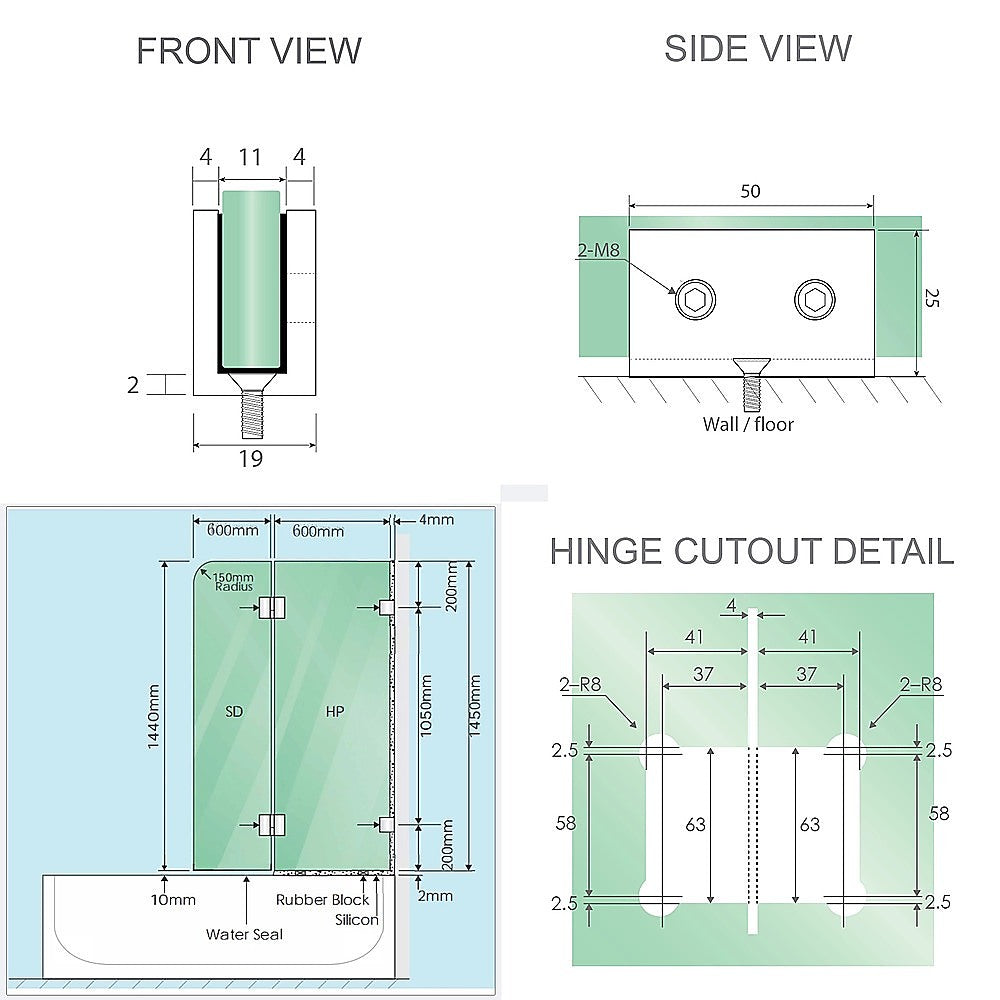120cm Frameless Glass Bath Screen with Stainless Steel Brackets - Chrome