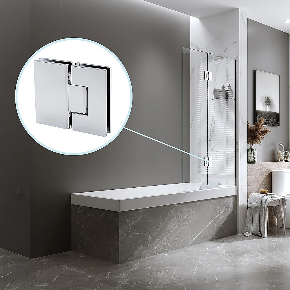 120cm Frameless Glass Bath Screen with Stainless Steel Brackets - Chrome