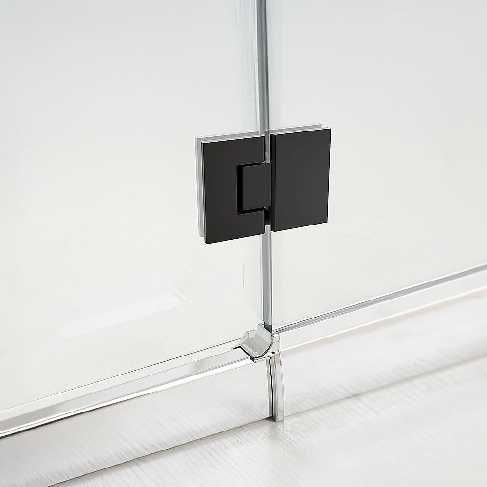 120cm Frameless Glass Bath Screen with Channel and Stainless Steel Hinges- Black