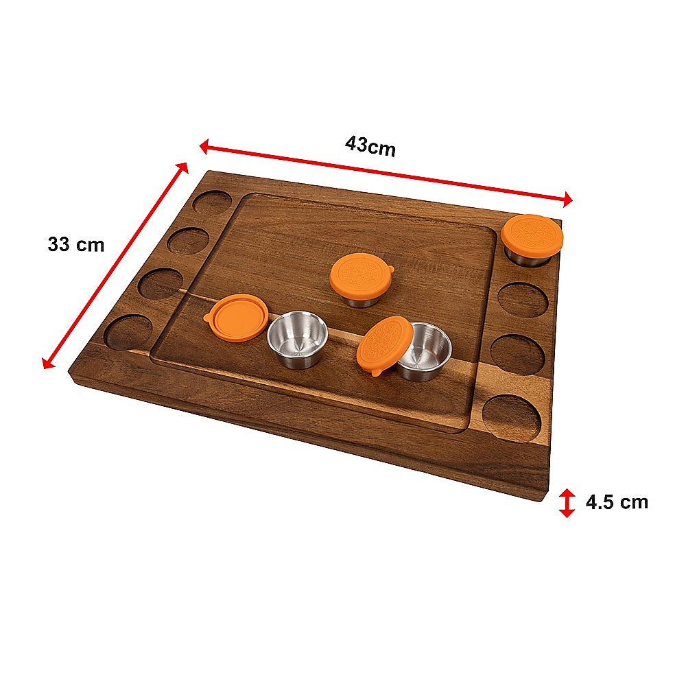 Serving Tray Double Sided Charcuterie Board 8 Sauce Cups Gift