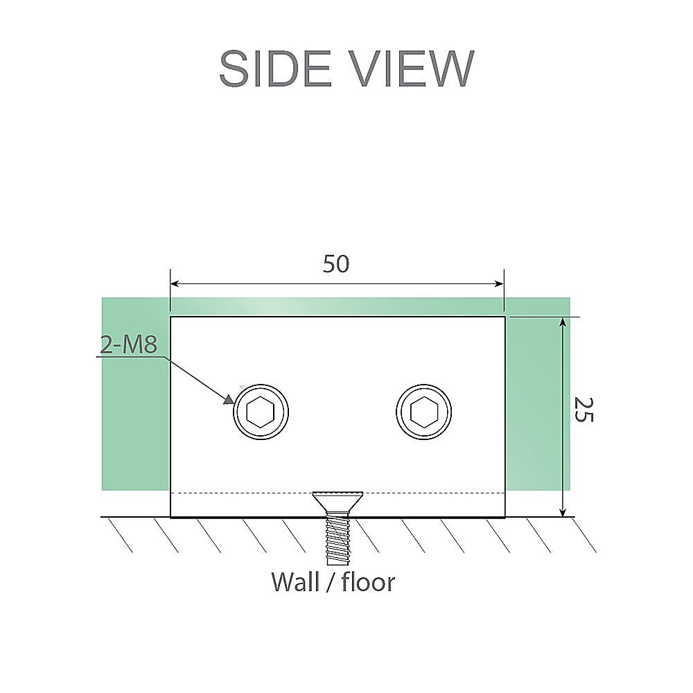 100x200cm Glass Shower Screen with Nickel Wall U-Brackets