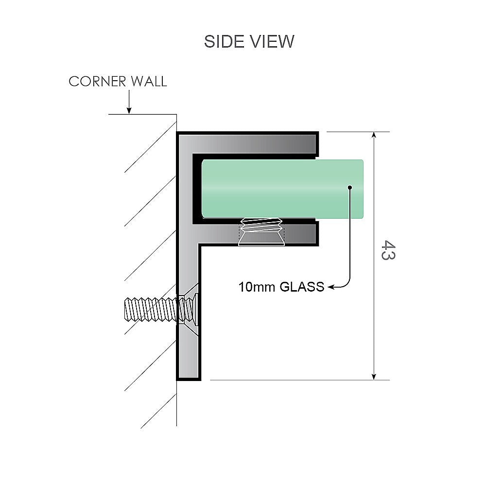 120x200cm Glass Shower Screen with Black Wall F-Brackets