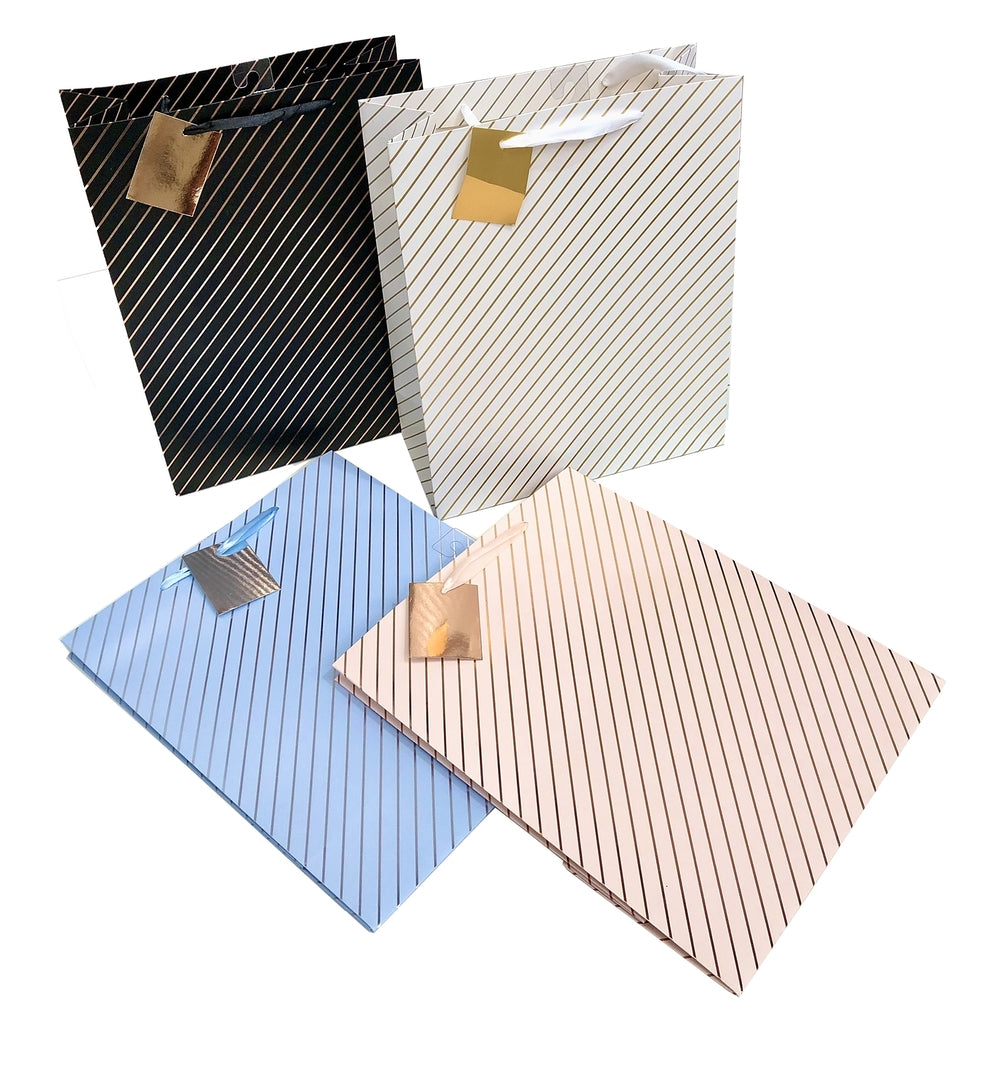 bulk 24 Large Foil Stripe Gift Bag Assort 32cm