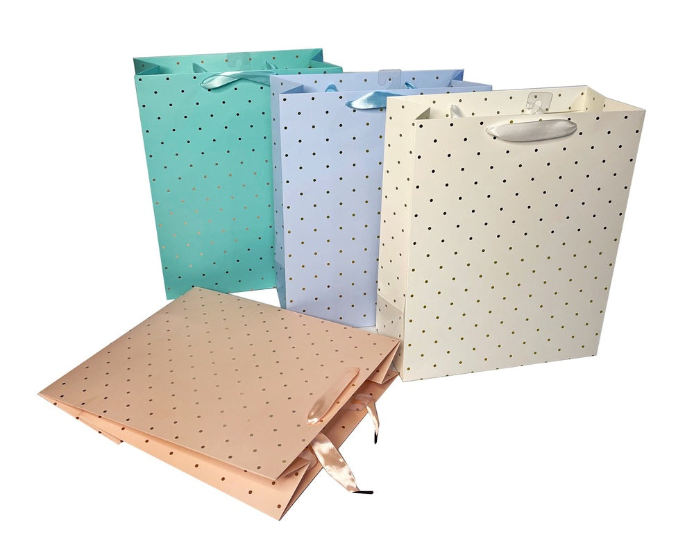 bulk 24 Medium Foil Dot Gift Bag Assort 23cm