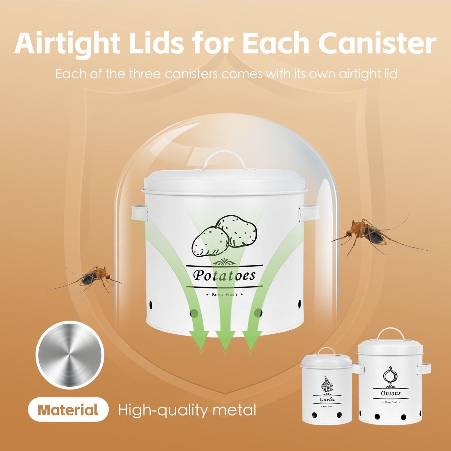 3 pcs Galvanised Iron Fruit Vegetable Storage Tins