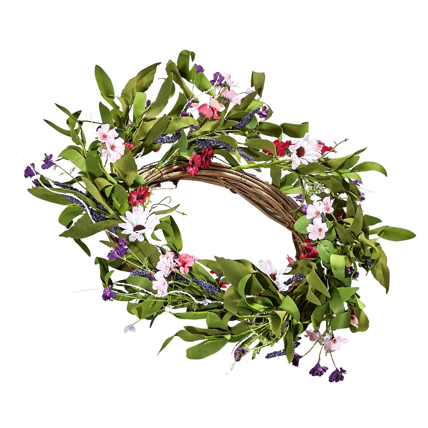 Artificial Decorative Wreath 55.88 cm Pink Green with Daisies Year Round