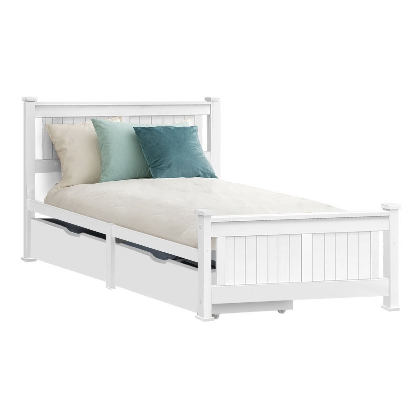 Bed Frame Single Size Wooden with 2 Drawers White RIO