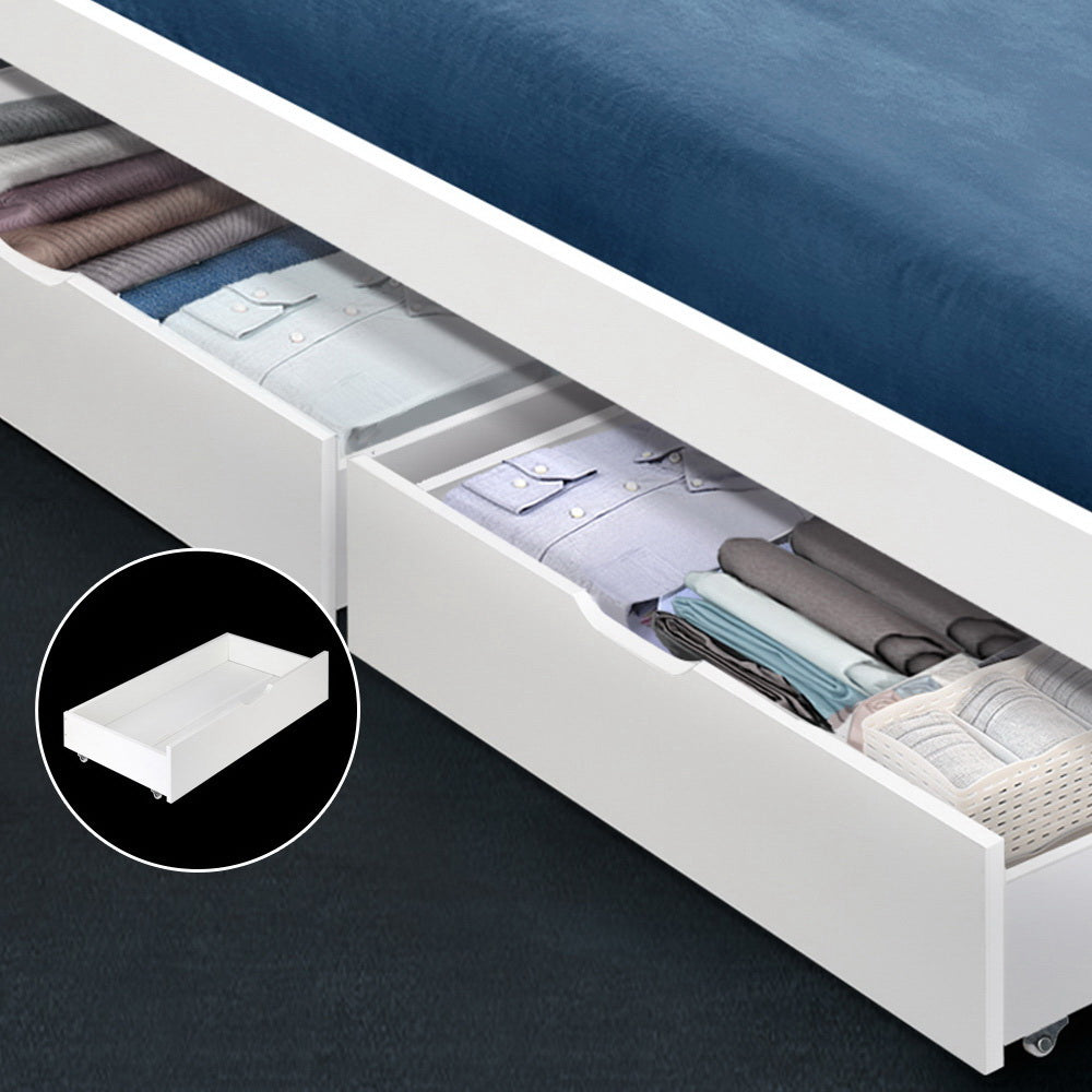 2x Bed Frame Storage Drawers Trundle White
