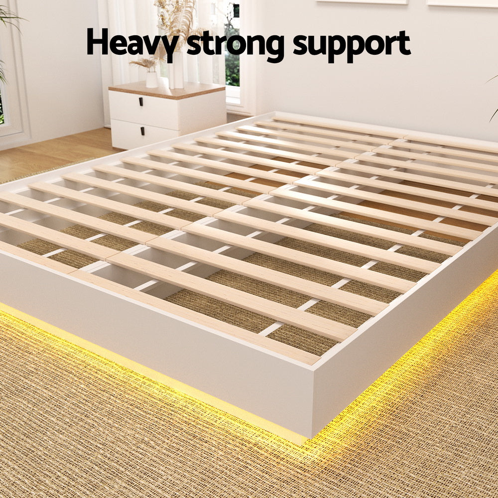 Queen Bed Frame with 16Colour Led Light Wooden Platform Bed Base DAYGLOW