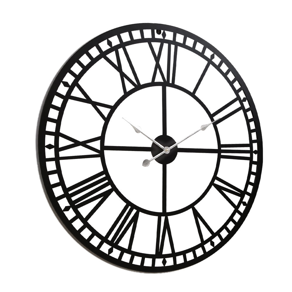 80cm Wall Clock Large Roman Numerals Metal Black