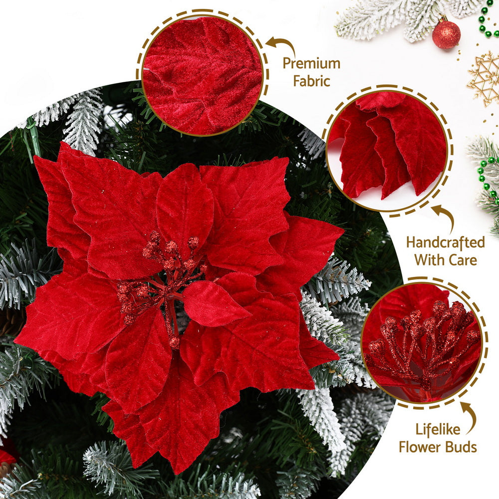 14Pcs Christmas Tree Flowers Set Xmas Garland Wreath Ornaments Red