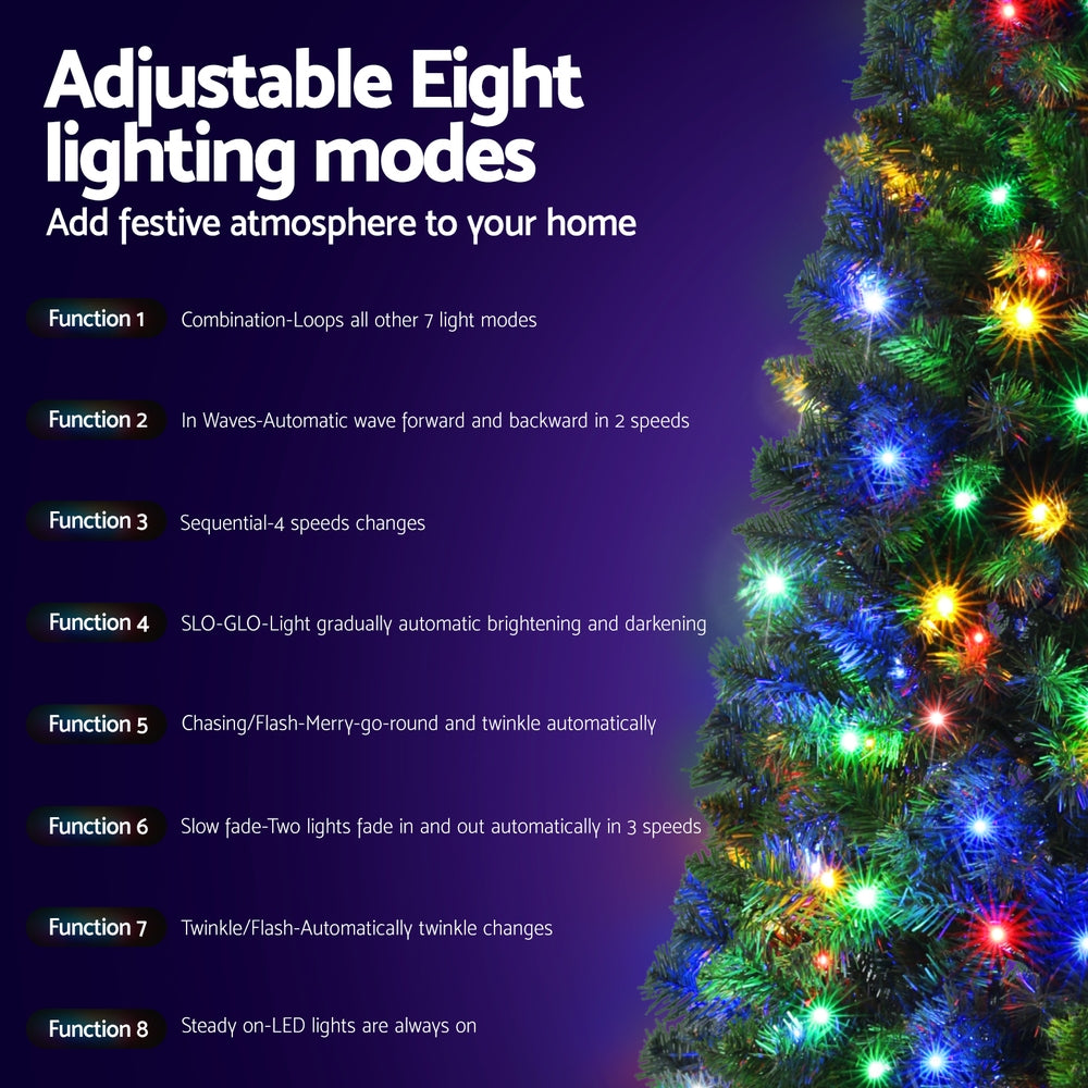 1.8M Pre-lit Christmas Tree 8 Mode Multi Colour 200 LED Light Xmas